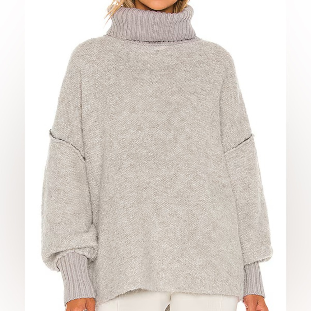 Free People Milo Pullover Oversized knit fabric turtleneck Heather Grey